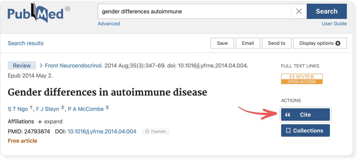 PubMed export button on Abstract page